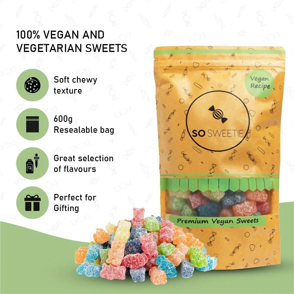 SoSweetie Vegan Fizzy Gummy Bears | Gluten-Free Fizzy Sweets | 600g Resealable Bag