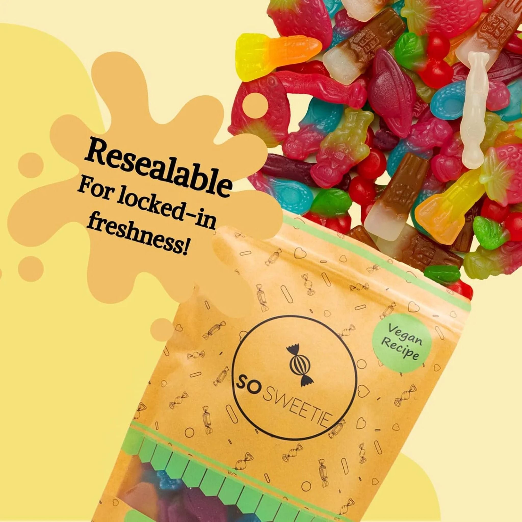 SoSweetie Vegan & Vegetarian Gummy Sweets | Non-Fizzy Candy Bulk | 600g Resealable Bag