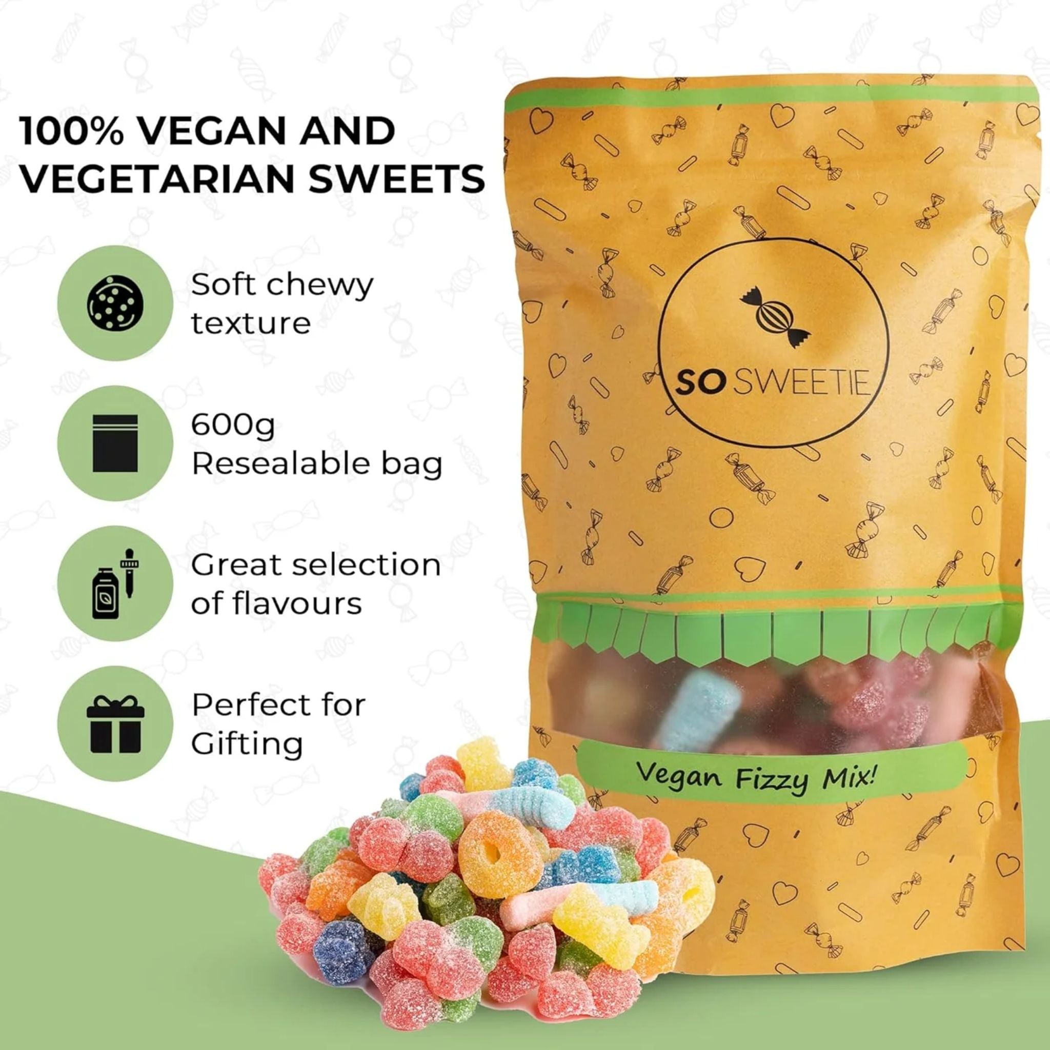 SoSweetie VEGAN Fizzy Sweets | Pick and Mix Sweets | Resealable Pouch