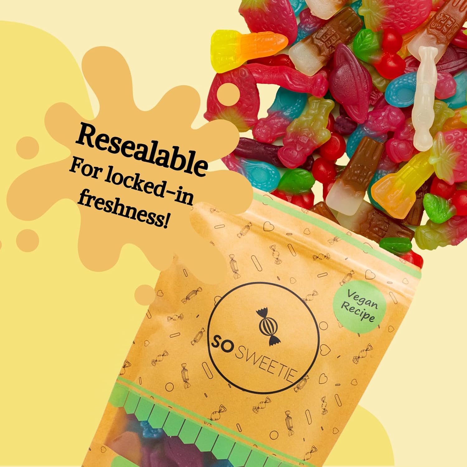 SoSweetie Vegan & Vegetarian Gummy Sweets | Non-Fizzy Candy Bulk | 600g Resealable Bag