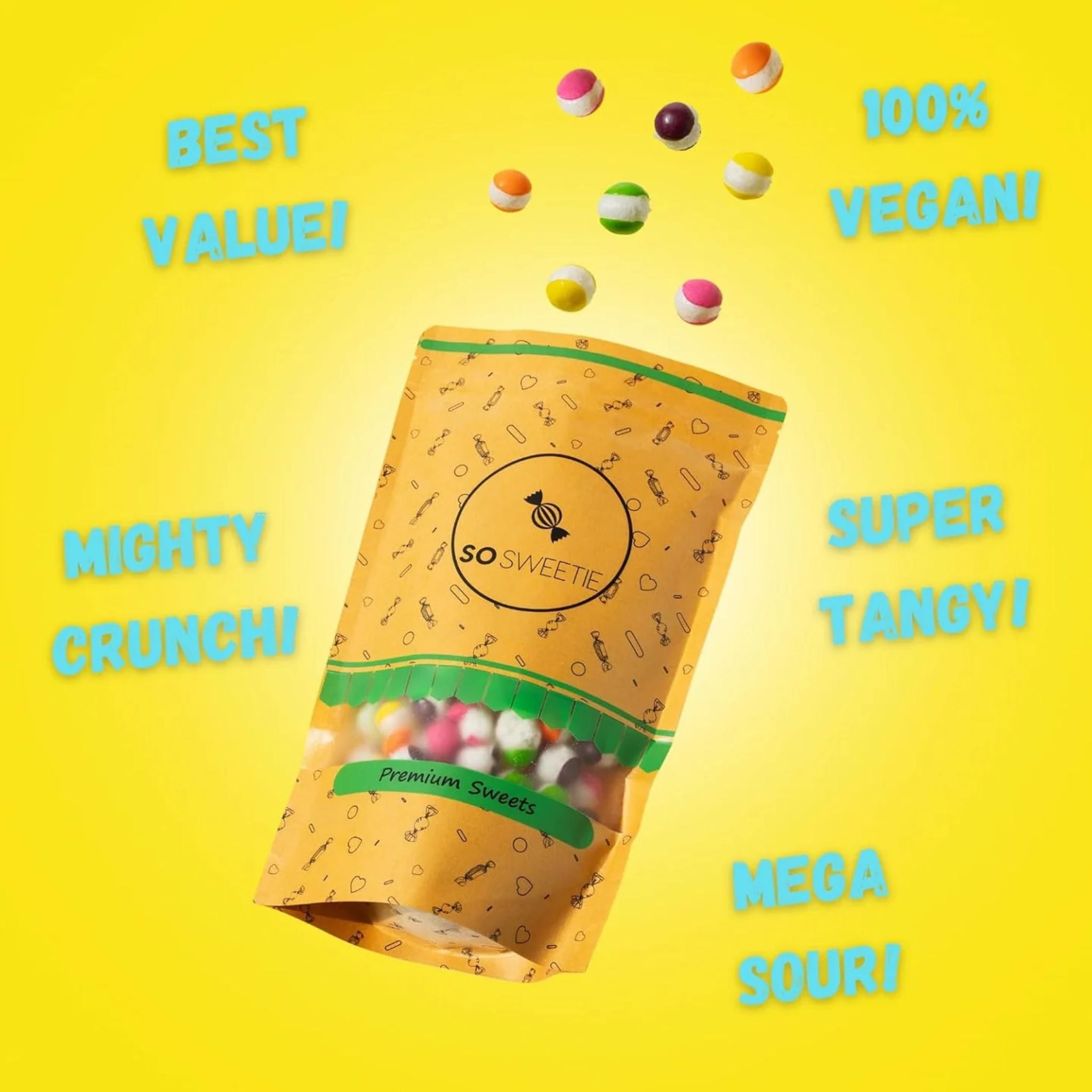 SoSweetie Freeze Dried Super Sour Candy | Vegan and Halal Sweets | Large 200g Bag